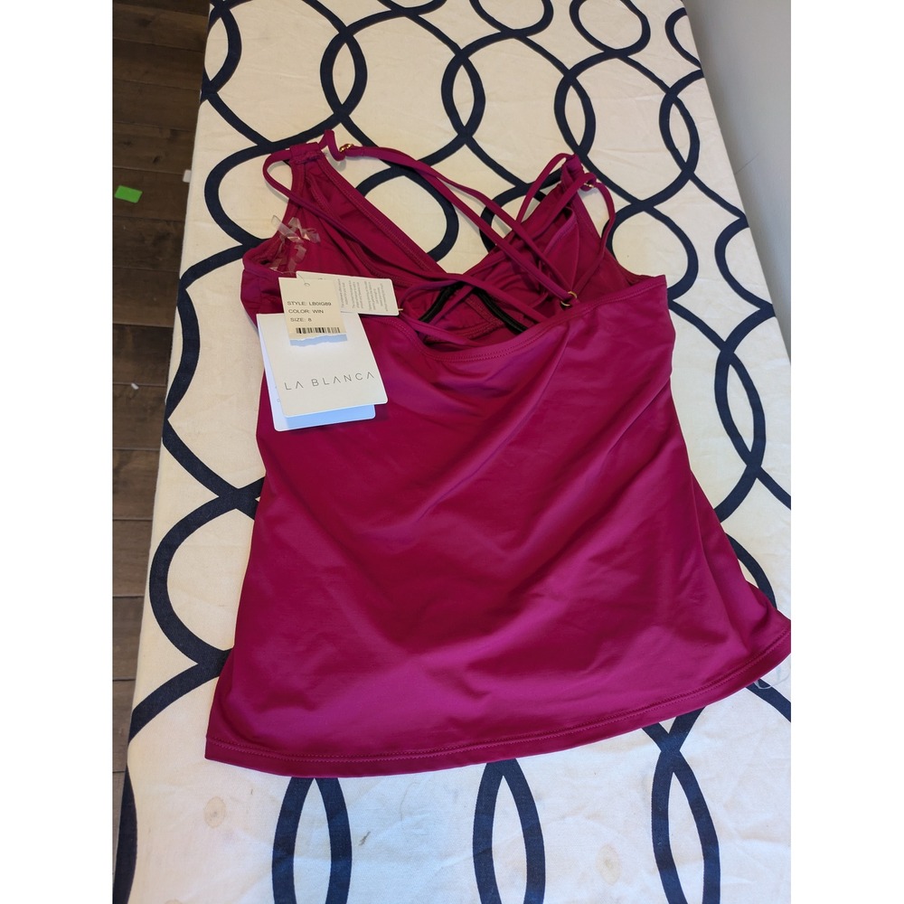 La Blanca Island Goddess Wine Burgundy Ruched Tankini Top LB0IG89 Size 8 NEW